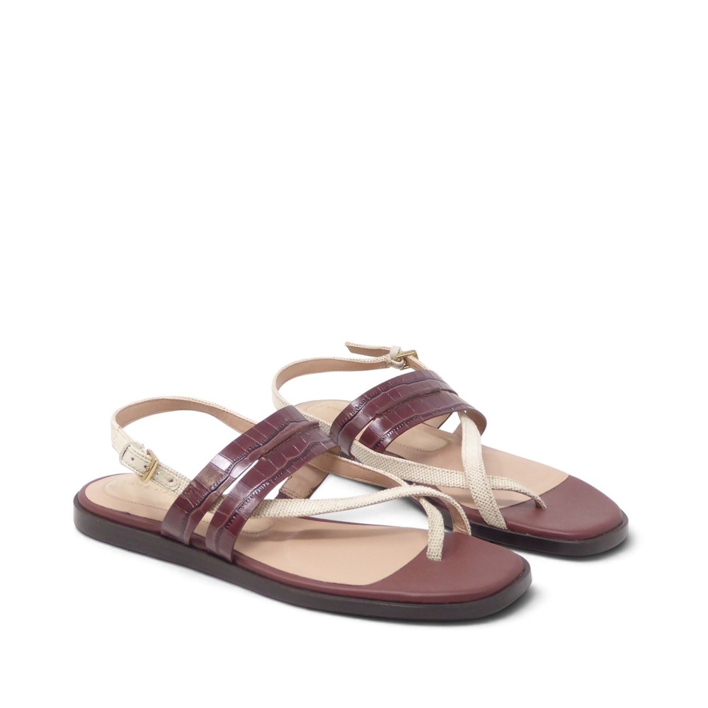 NEW Cole Haan Womens Estella Sandals Burgundy Brown Embossed Leather Flat 9.5B